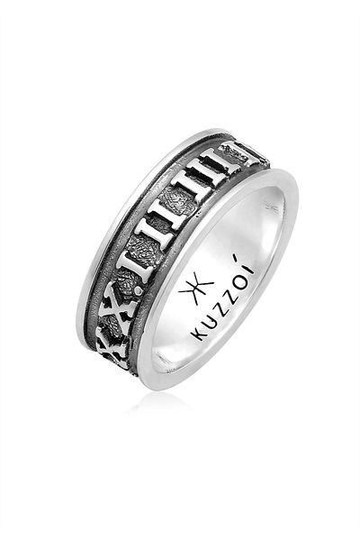 KUZZOI Ring Herren Bandring Römische Zahlen 925 Silber