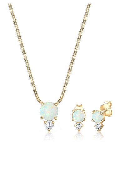 ELLI Schmuckset Geo Zirkonia Synthetischer Opal Trend 925 Silber