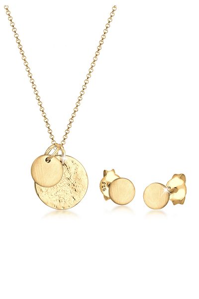 ELLI Schmuckset Plättchen Geo-Organik Halskette Ohrring 925 Silber