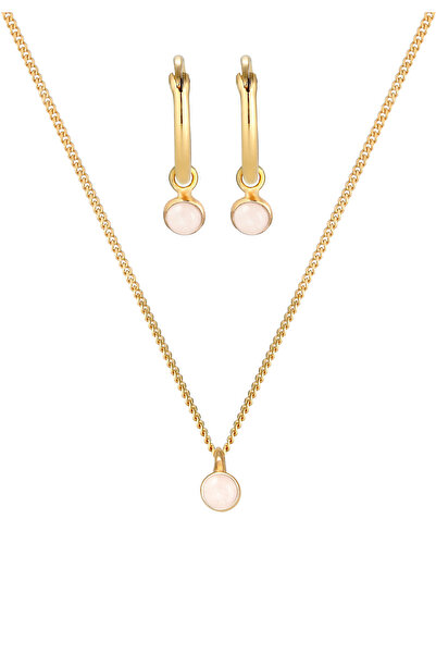 ELLI Schmuckset Kette Creolen Rosa Quarz Stein 925 Silber