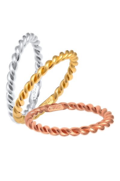 ELLI Ring Tricolor Set Gedreht 925er Silber vergoldet