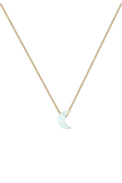 ELLI Halskette Halbmond Synthetischer Opal Panzerkette 925 Silber
