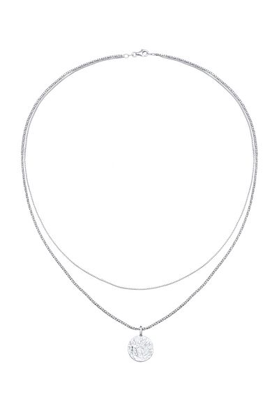 KUZZOI Halskette Herren Layer Kordel Plättchen 925 Silber