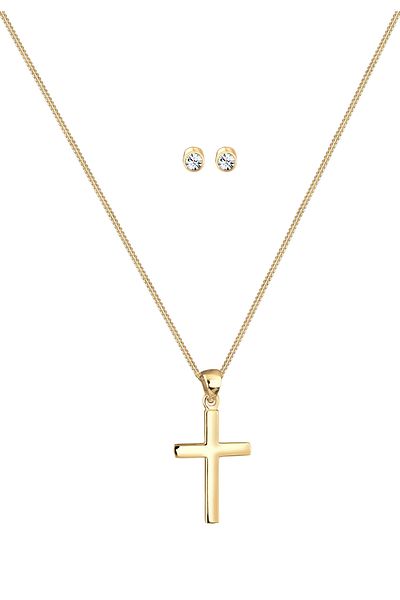 ELLI Schmuckset Kette Stecker Kreuz Kristalle Silber