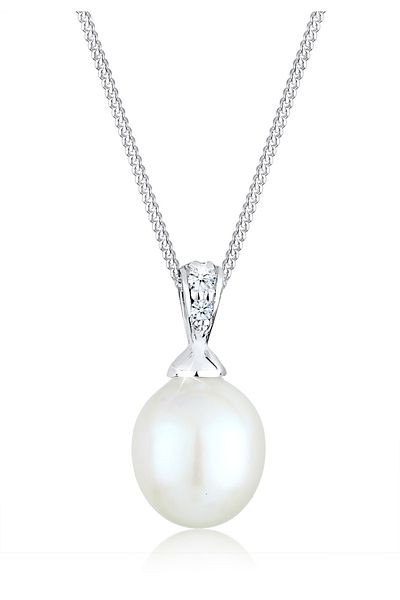 ELLI Halskette Süßwasserzuchtperle Diamant (0,04 ct.) 925 Silber