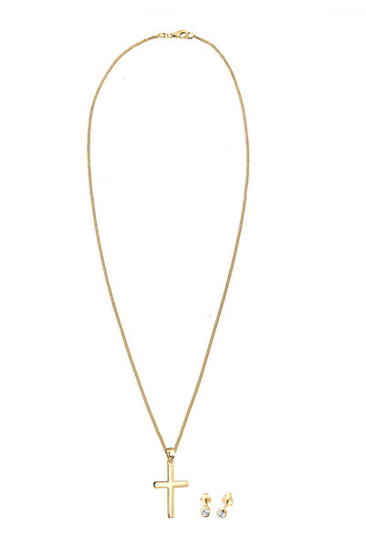 ELLI Schmuckset Kette Stecker Kreuz Kristalle Silber