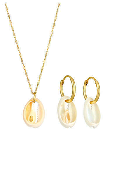 ELLI Schmuckset Kauri Muschel Kette Ohrringe 925 Gümüş