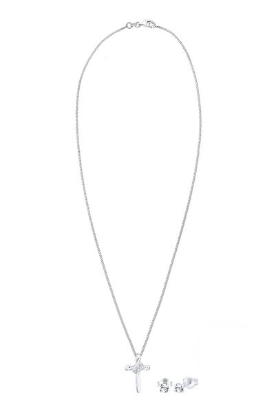 ELLI Schmuckset Religion Kreuz Kristalle 925 Silber