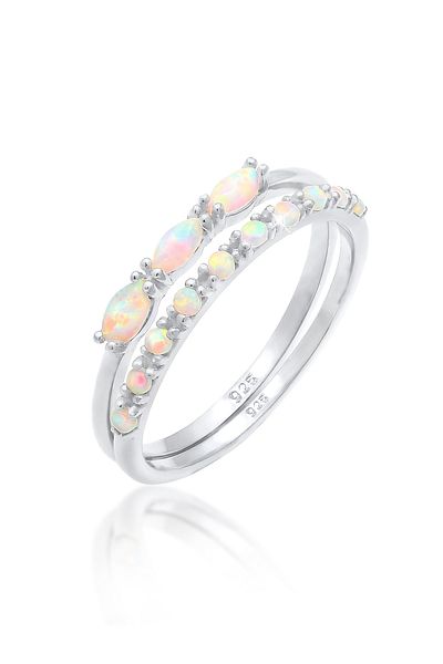 ELLI Ringset Vintage Design Synthetischer Opal 925 Silber