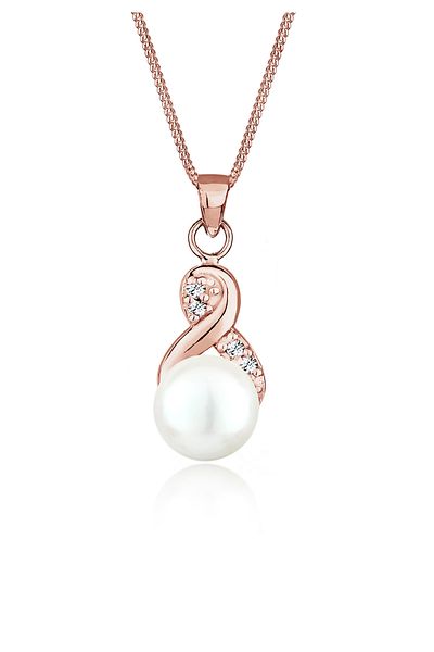 ELLI Halskette Damen Infinity Anhänger Elegant mit Süßwasser-Zuchtperle und Kristallen in 925 Sterling