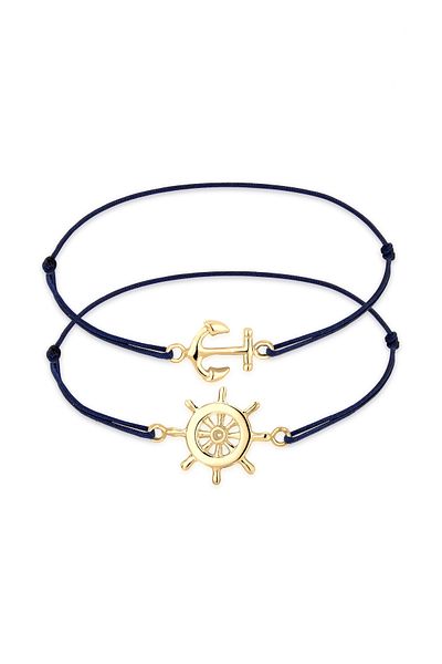 ELLI Armband Set Anker Steuerrad Nylon blau 925 Sterling Silber vergoldet