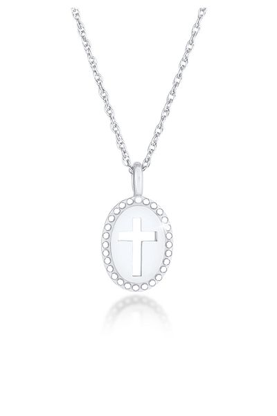 ELLI Halskette Kreuz Symbol oval geschnitten Vintage 925 Silber