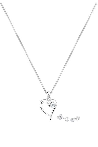 ELLI Schmuckset Herz Solitär Zirkonia In Love 925 Sterling Silber
