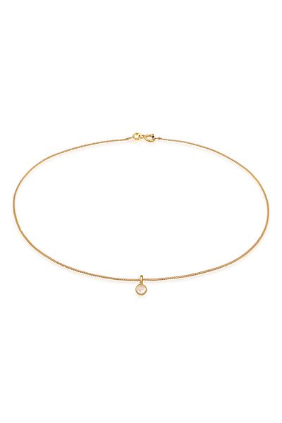 ELLI Halskette Choker Mondstein Solitär Anhänger 585 Gelbgold