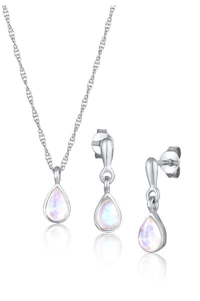 ELLI Schmuckset Mondstein Tropfen Kette Ohrhänger 925 Silber