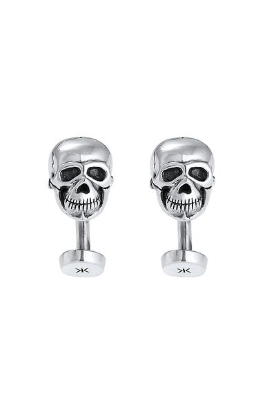KUZZOI Manschettenknopf Totenkopf Symbol Oxidiert Massiv Cool 925 Silber