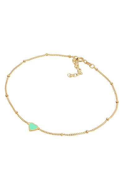 ELLI Fußschmuck Kugelkette Herz Emaille 925 Silber