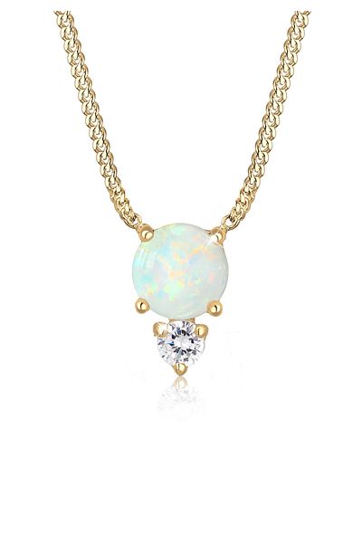 ELLI Halskette Geo Kreis Zirkonia Opal 925 Silber vergoldet