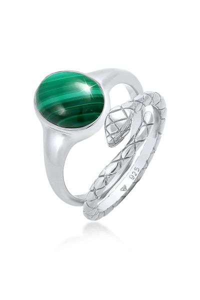 ELLI Ring Siegelring Malachit Schlange 2er Set 925 Silber