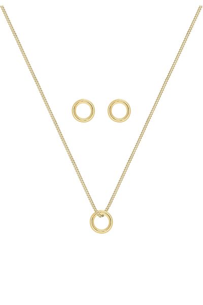 ELLI Schmuckset Kette Ohrstecker Kreis Geo Basic 375 Gelbgold