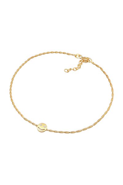 ELLI Fußschmuck Smiley Emoji Kristalle 925 Silber