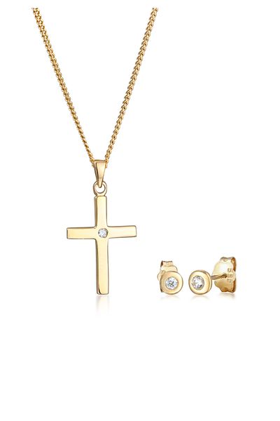 ELLI Schmuckset Stecker Kreuz Diamant (0,075 ct)585 Gelbgold