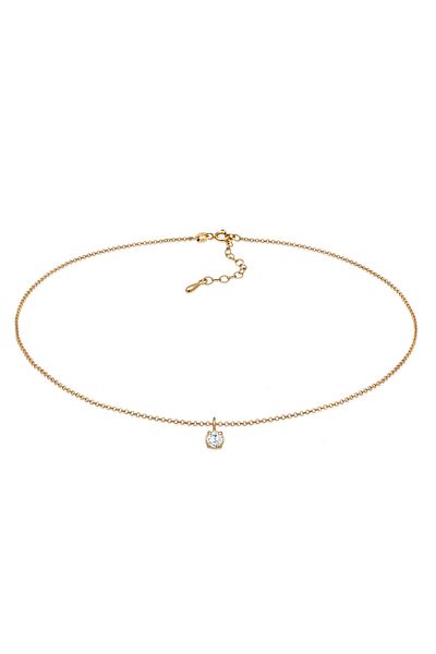 ELLI Halskette Damen Choker Solitär Anhänger Basic mit Zirkonia in 925 Sterling Silber