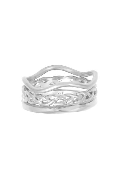 ELLI Wellen Geflochten 925 Silberring-Ring-Set – Verdreht