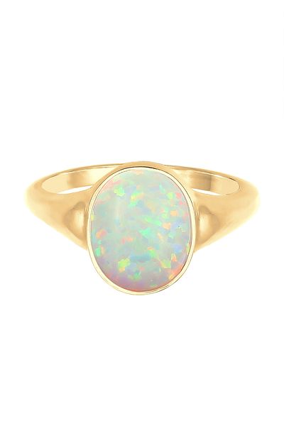 ELLI Ring Damen Siegelring Trend mit synthetischem Opal aus 925 Sterling Silber vergoldet