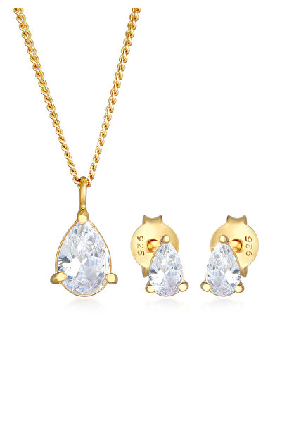 ELLI Schmuckset Kette Ohrstecker Tropfen Zirkonia Set 925 Silber