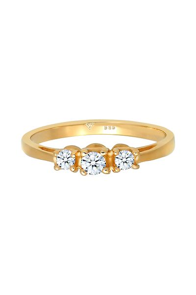 ELLI Ring Damen Verlobung Edles Trio mit Diamant (0,22 CT.) in 585 Gelbgold