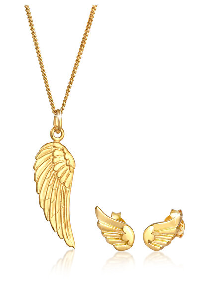 ELLI Schmuckset Engelsflügel Halskette Ohrstecker 925 Silber