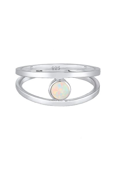ELLI Ring Bandring Zweireihig Synthetischer Opal 925 Silber