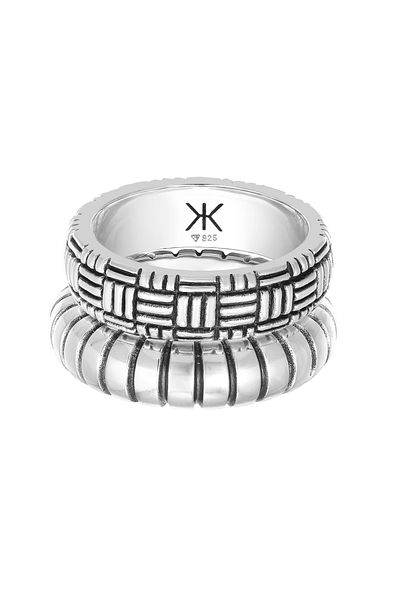 KUZZOI Ringset Bandring Vintage Oxidiert 925 Silber