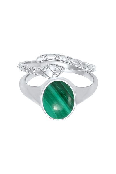 ELLI Ring Siegelring Malachit Schlange 2er Set 925 Silber