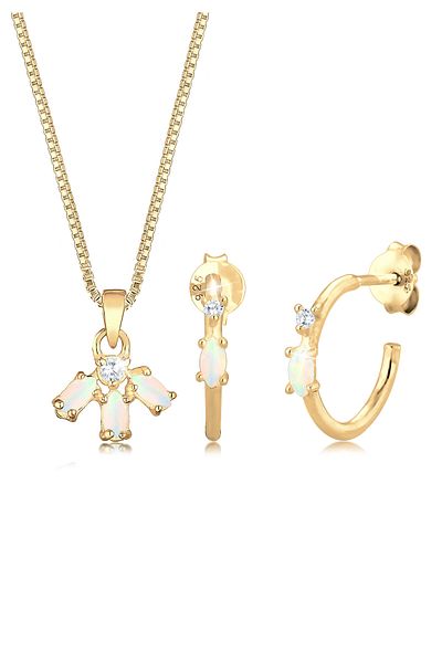 ELLI Schmuckset Box Chain Kette Creolen Opal Zirkonia 925 Silber