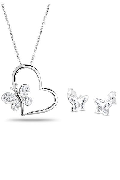 ELLI Schmuckset Schmetterling Herz Kristalle Silber