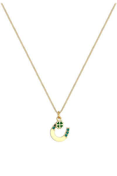 ELLI Halskette Damen Anhänger Hufeisen Kleeblatt mit Kristallen in 925 Sterling Silber