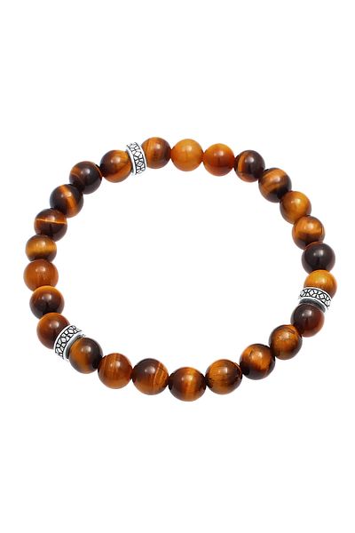 KUZZOI Armband Herren Tigerauge Braun Vintage 925 Silber Oxidiert