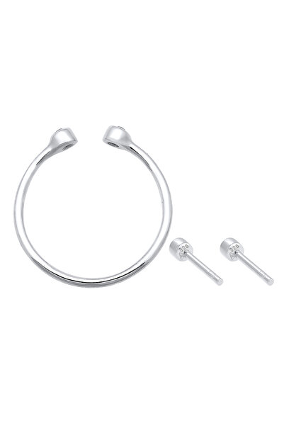 ELLI Schmuckset Ring Solitär Ohrstecker Kristalle 925 Silber