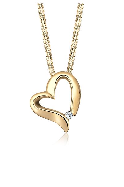 ELLI Halskette Damen Herz Anhänger gewölbt mit Diamant (0,015 CT.) in 925 Sterling Silber
