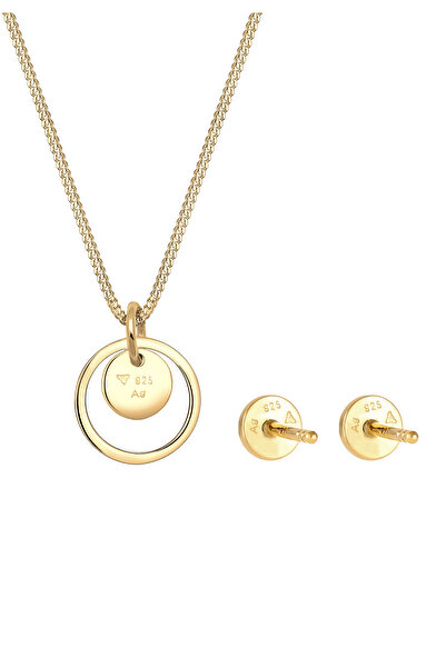 ELLI Schmuckset Rund Plättchen Kette Ohrstecker 925 Silber