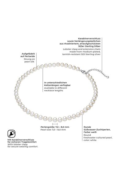 Valero Pearls Silberhalskette Kette Sterling Silber Süßwasser-Zuchtperle weiß