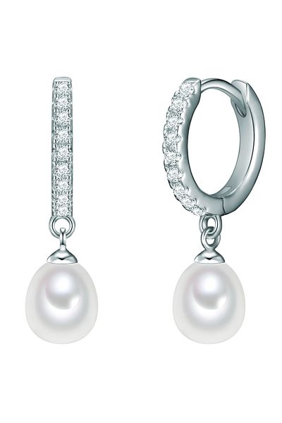 Valero Pearls Silberohcreolen Creolen Sterling Silber Süßwasser-Zuchtperle weiß Zirkonia weiß