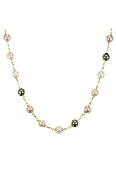 Lulu & Jane Modeschmuckhalskette Kette gelbvergoldet synthetische Perle weiss grau cremeweiß kayısı