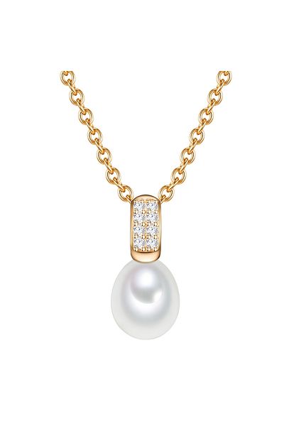 Valero Pearls Silberhalskette Kette mit Anhänger Sterling Silber gelbgold Süßwasser-Zuchtperle weiß Zirkonia weiß