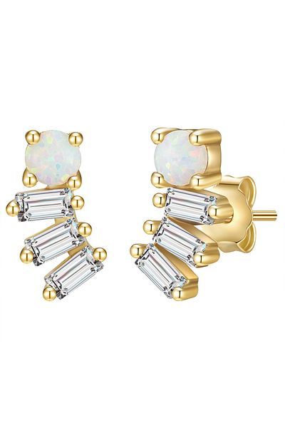 Glanzstücke München Silberohrstecker Ohrstecker Sterling Silber gelbgold Opal (synth.) Zirkonia weiß