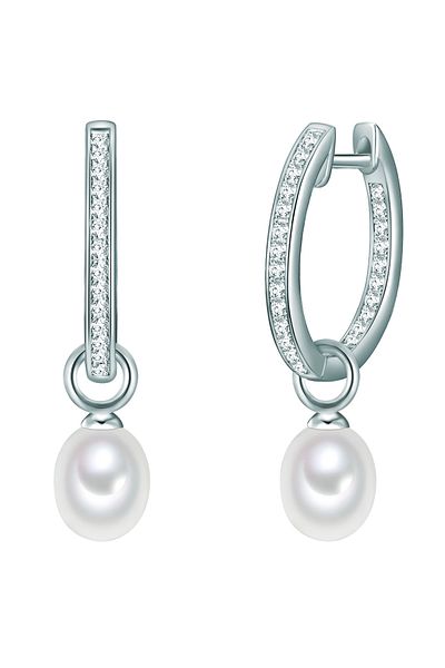 Valero Pearls Silberohcreolen Creolen Sterling Silber Süßwasser-Zuchtperle weiß Zirkonia weiß