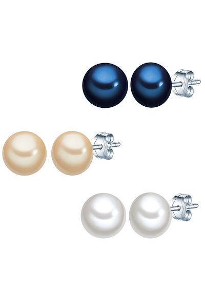 Lulu & Jane Perlenohrstecker 3er Set Ohrstecker Süßwasser-Zuchtperle multicolor