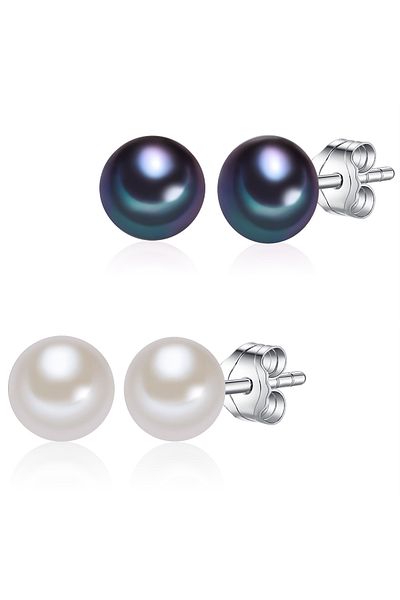 Lulu & Jane Perlenohrstecker 2er Set Ohrstecker Sterling Silber Süßwasser-Zuchtperle weiß blau